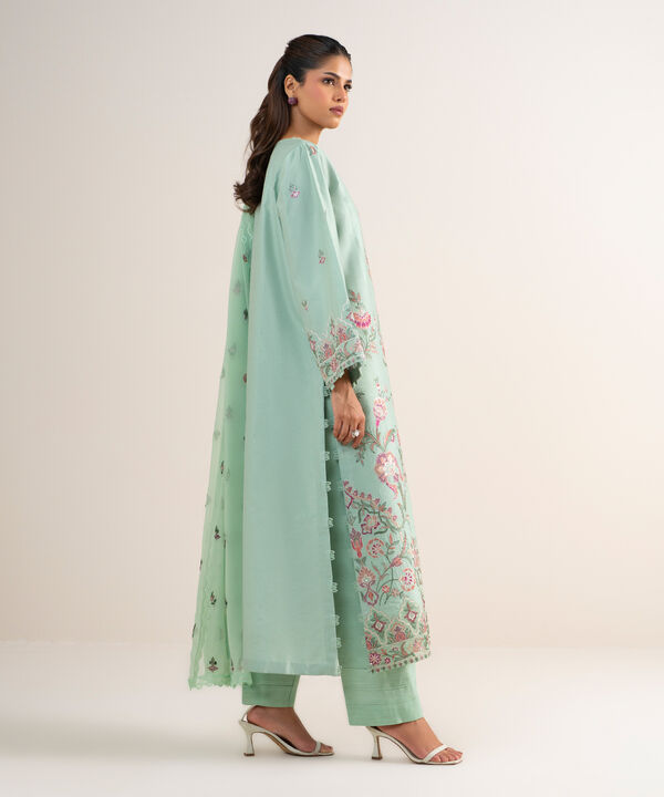 3 Piece - Embroidered Cotton Net Suit
