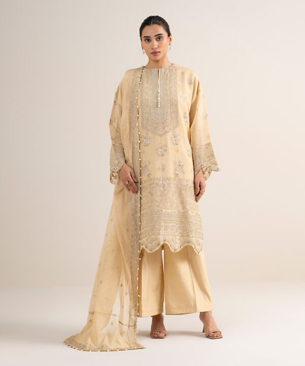 3 Piece - Embroidered Khaddi Net Suit