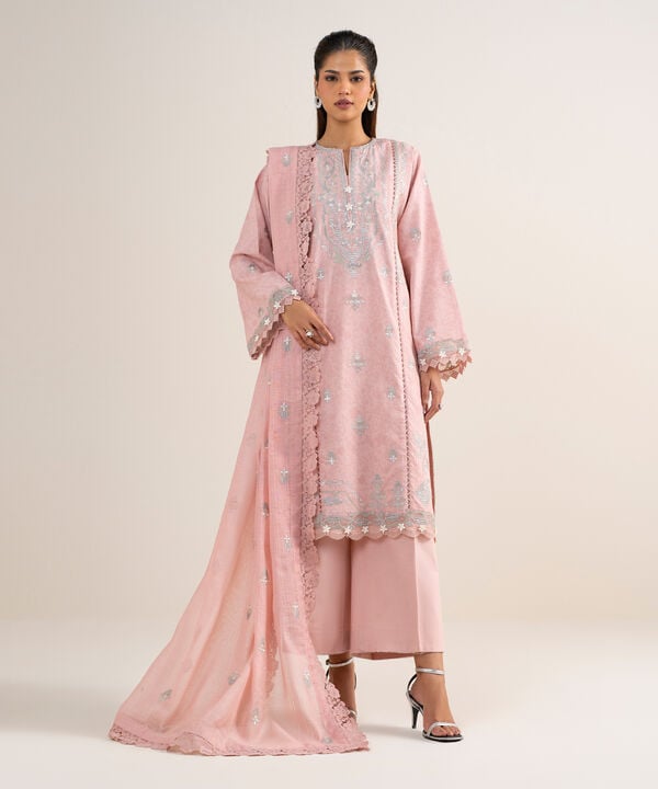 3 Piece - Embroidered Jacquard Suit