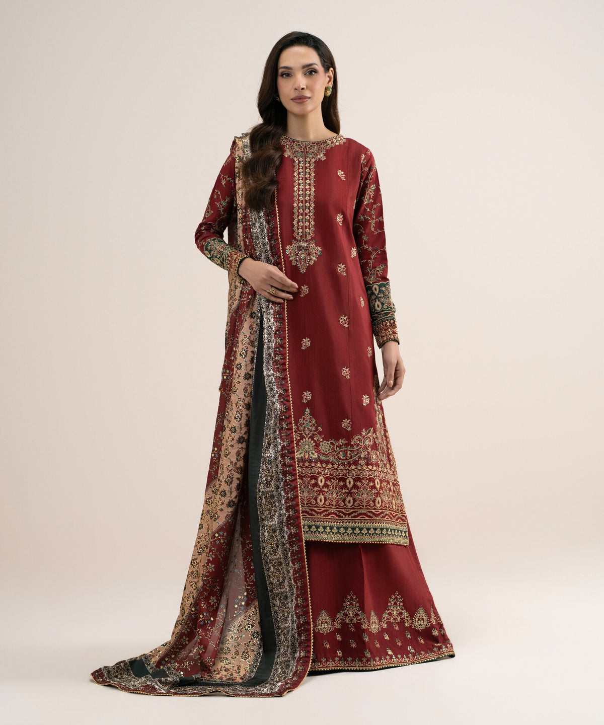 3 Piece - Embroidered Raw Silk Suit 3PELXS26V736