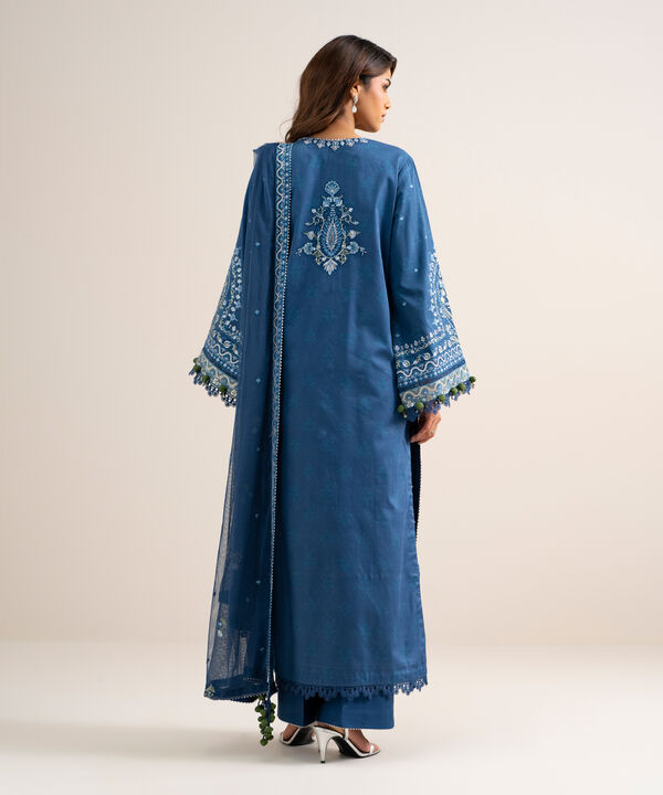 3 Piece - Embroidered Cotton Satin Suit