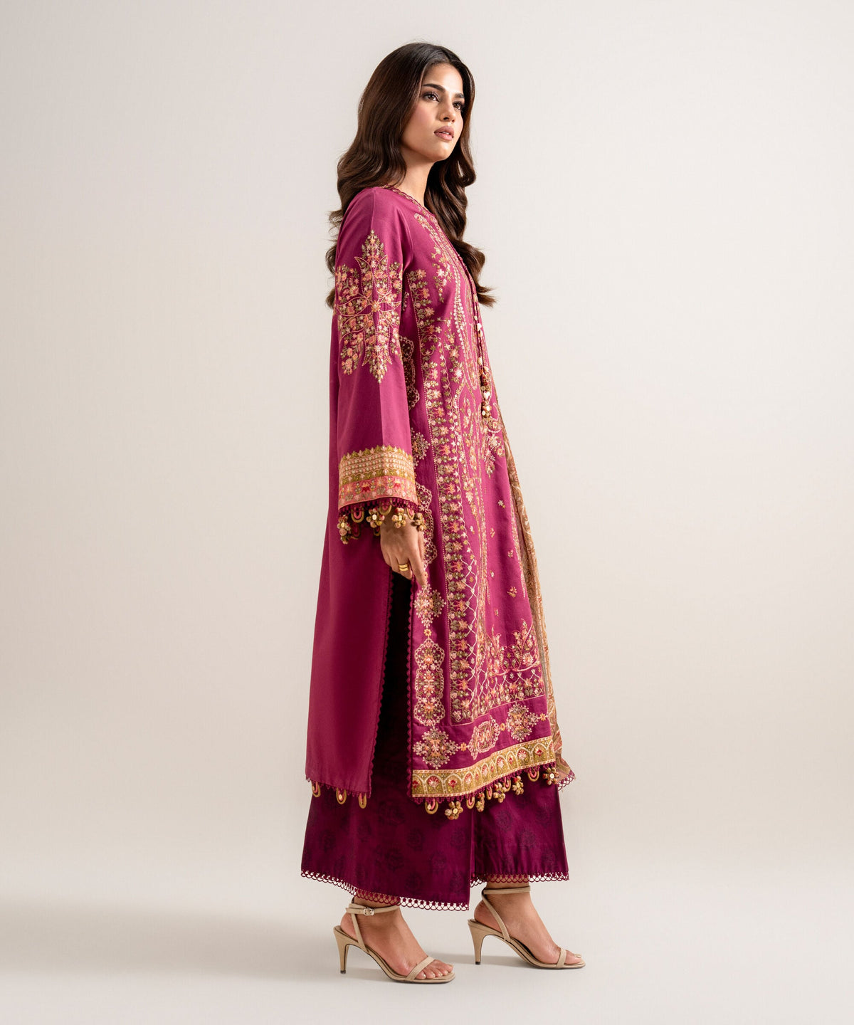 3 Piece - Embroidered Cotton Satin Suit 3PELXS26V830