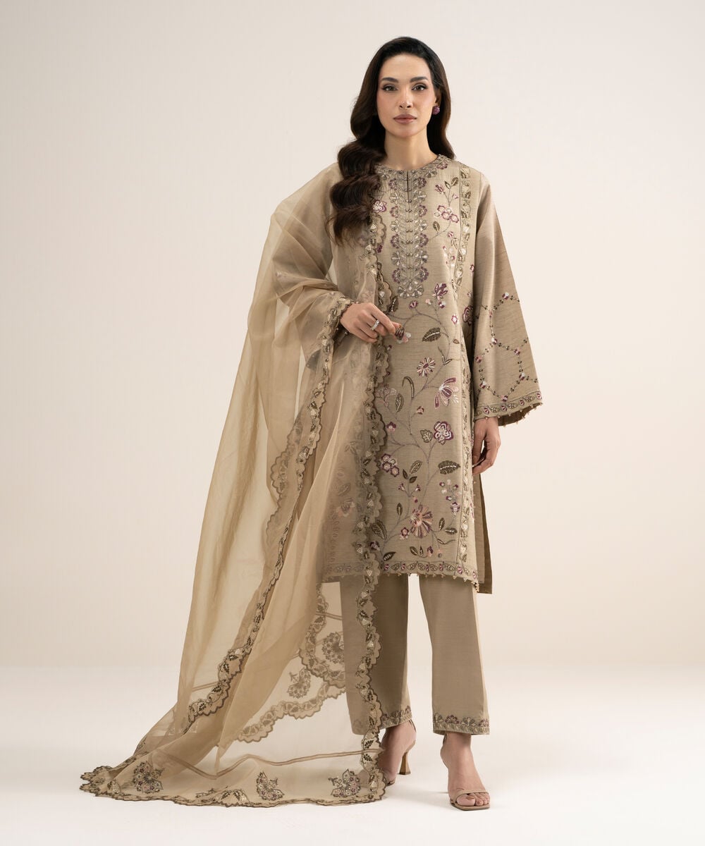 3 Piece - Embroidered Raw Silk Suit 3PELXS26V849
