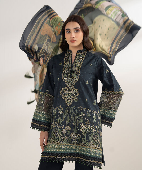 3 Piece - Embroidered Cotton Suit
