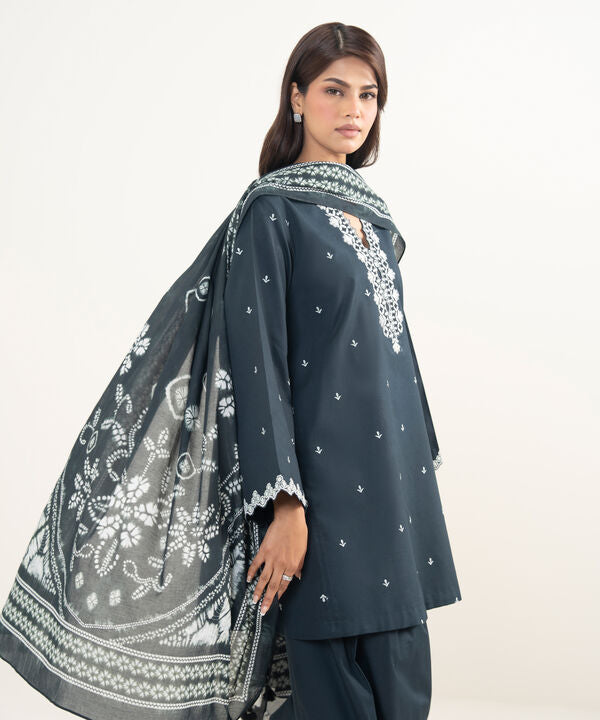 3 Piece - Embroidered Cotton Suit