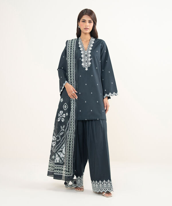 3 Piece - Embroidered Cotton Suit