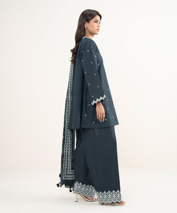 3 Piece - Embroidered Cotton Suit