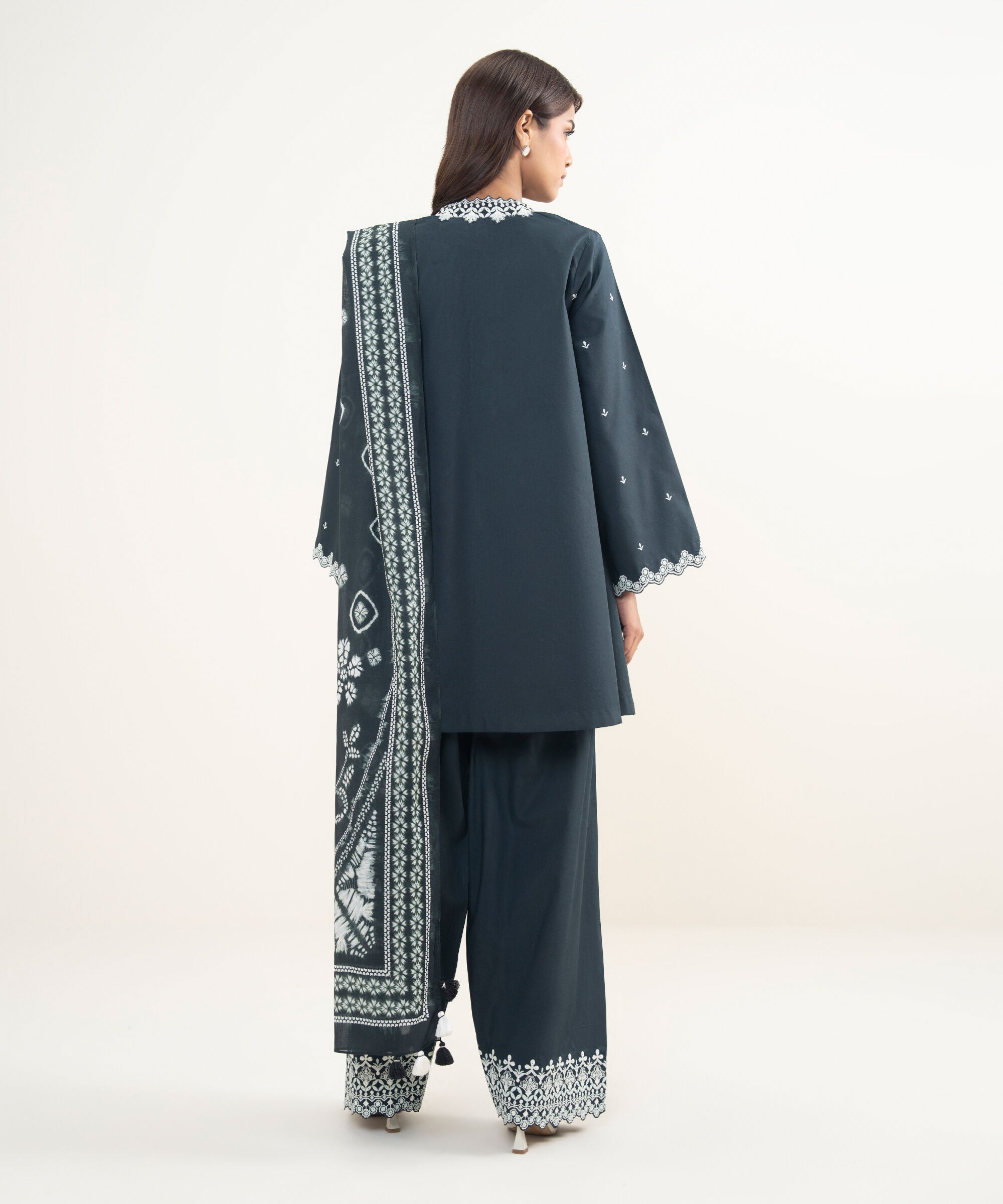 3 Piece - Embroidered Cotton Suit