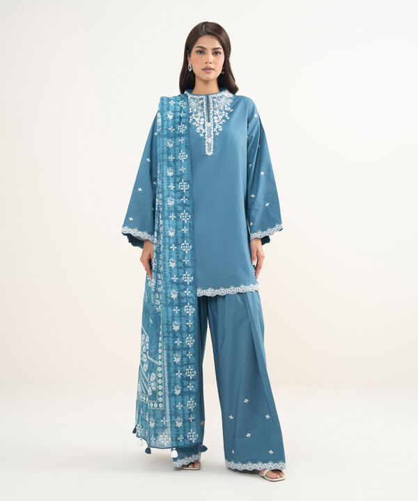 3 Piece - Embroidered Cotton Suit