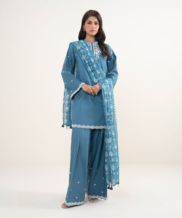 3 Piece - Embroidered Cotton Suit