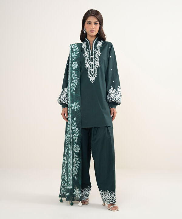 3 Piece - Embroidered Cotton Suit