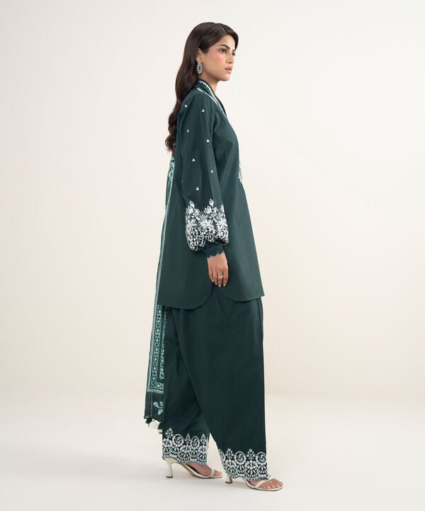 3 Piece - Embroidered Cotton Suit
