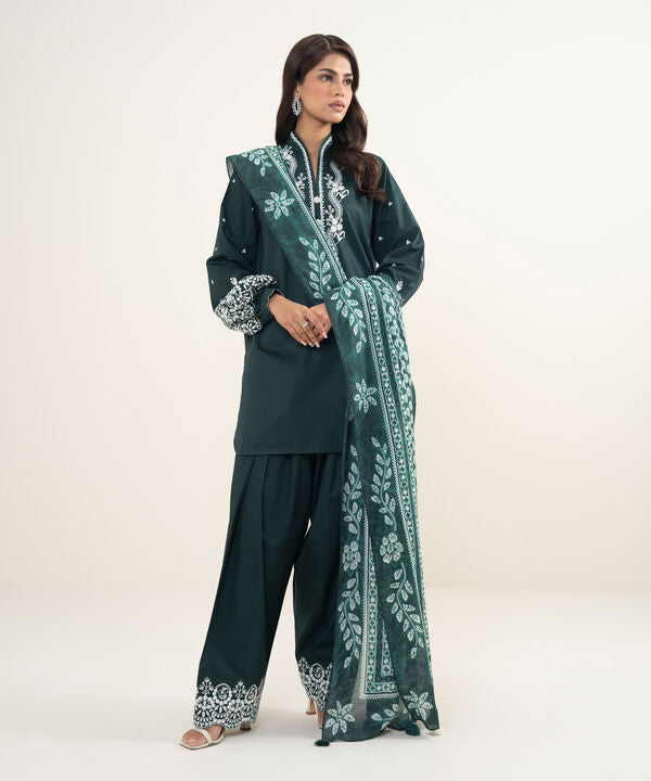 3 Piece - Embroidered Cotton Suit