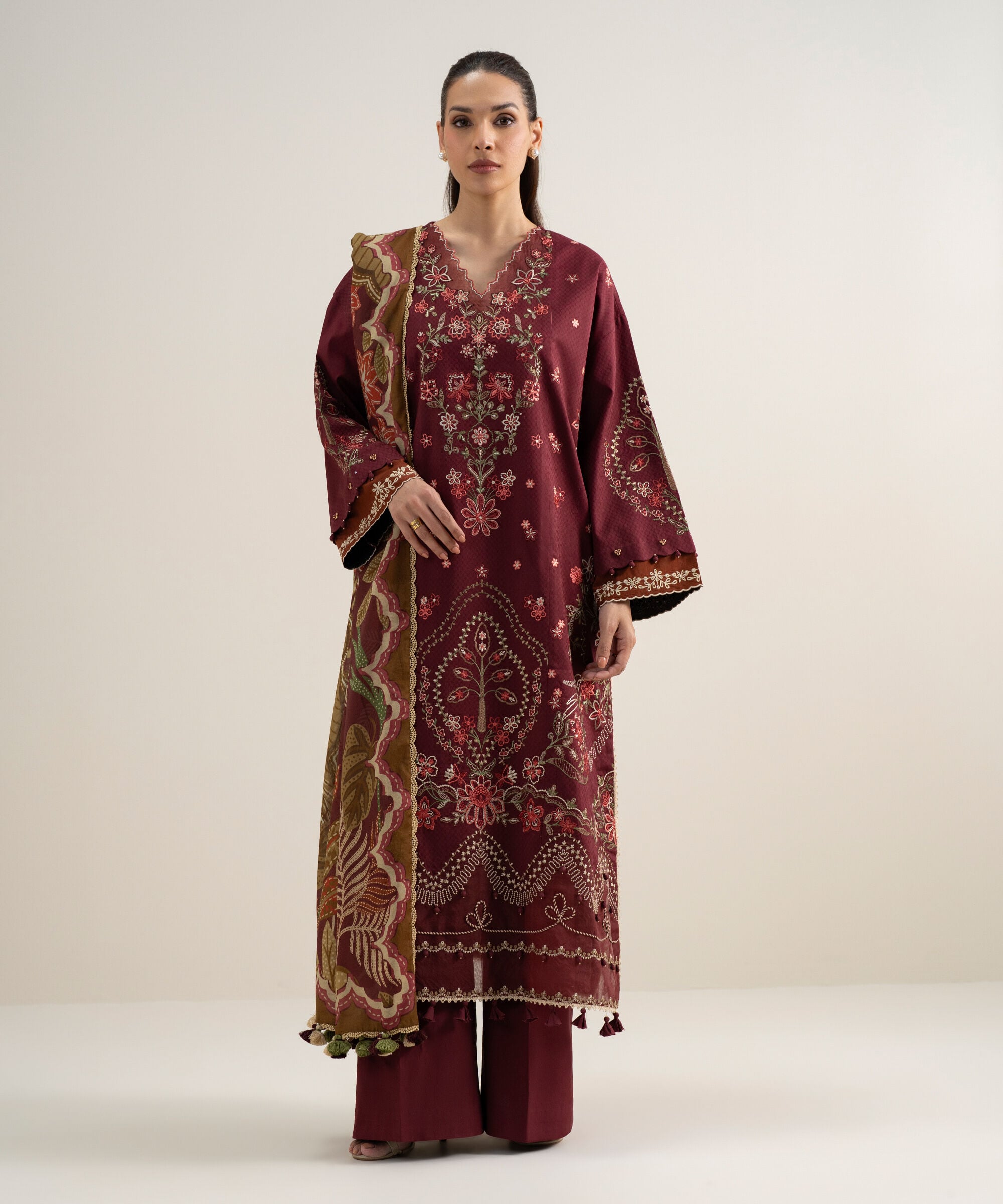 3 Piece - Embroidered Dobby Suit