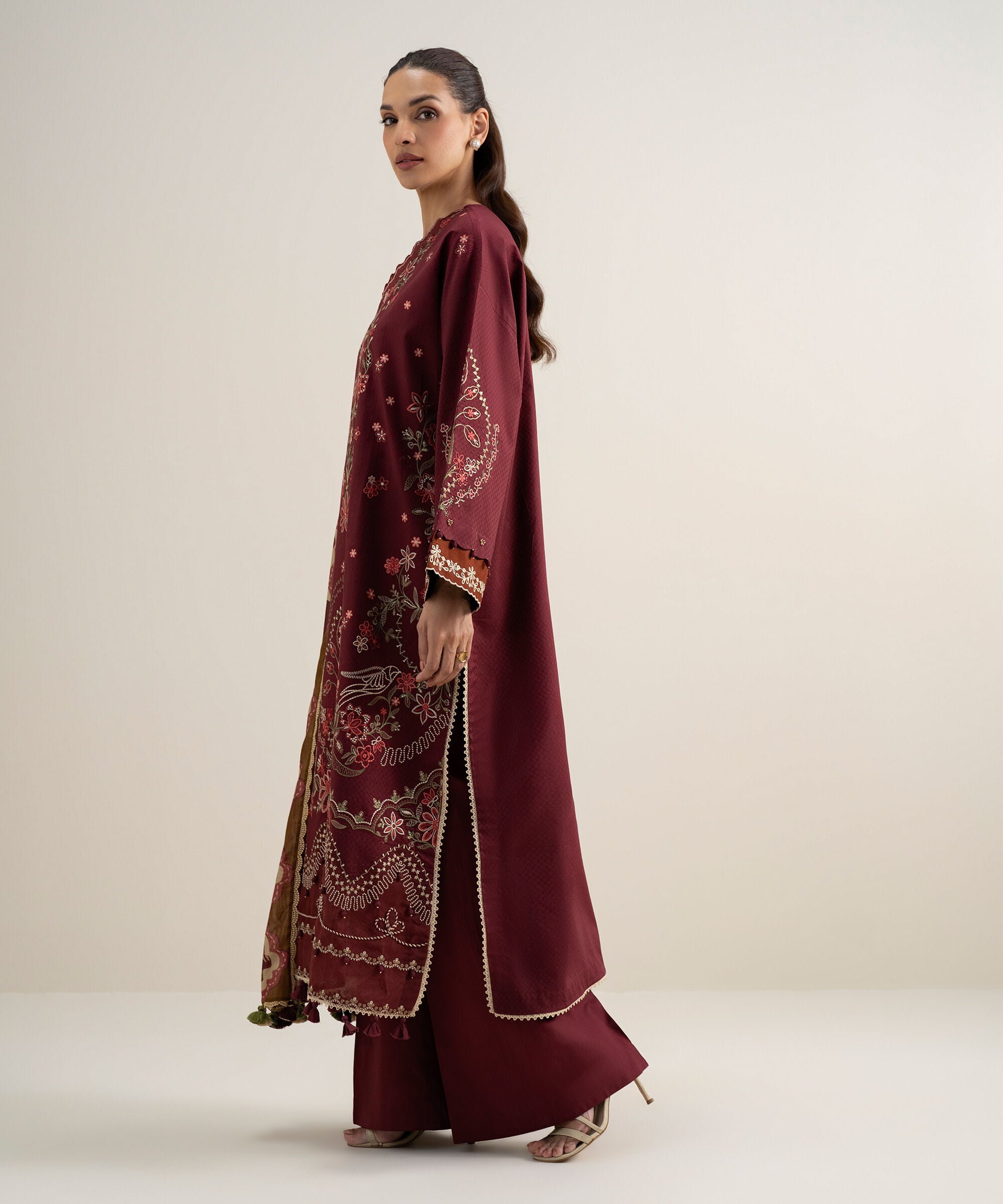 3 Piece - Embroidered Dobby Suit
