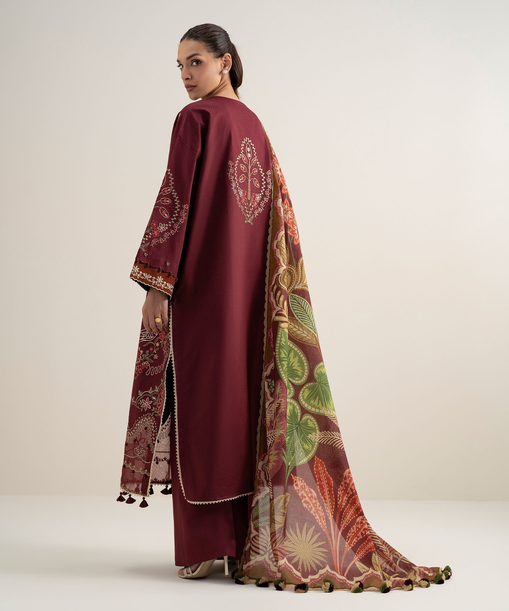3 Piece - Embroidered Dobby Suit