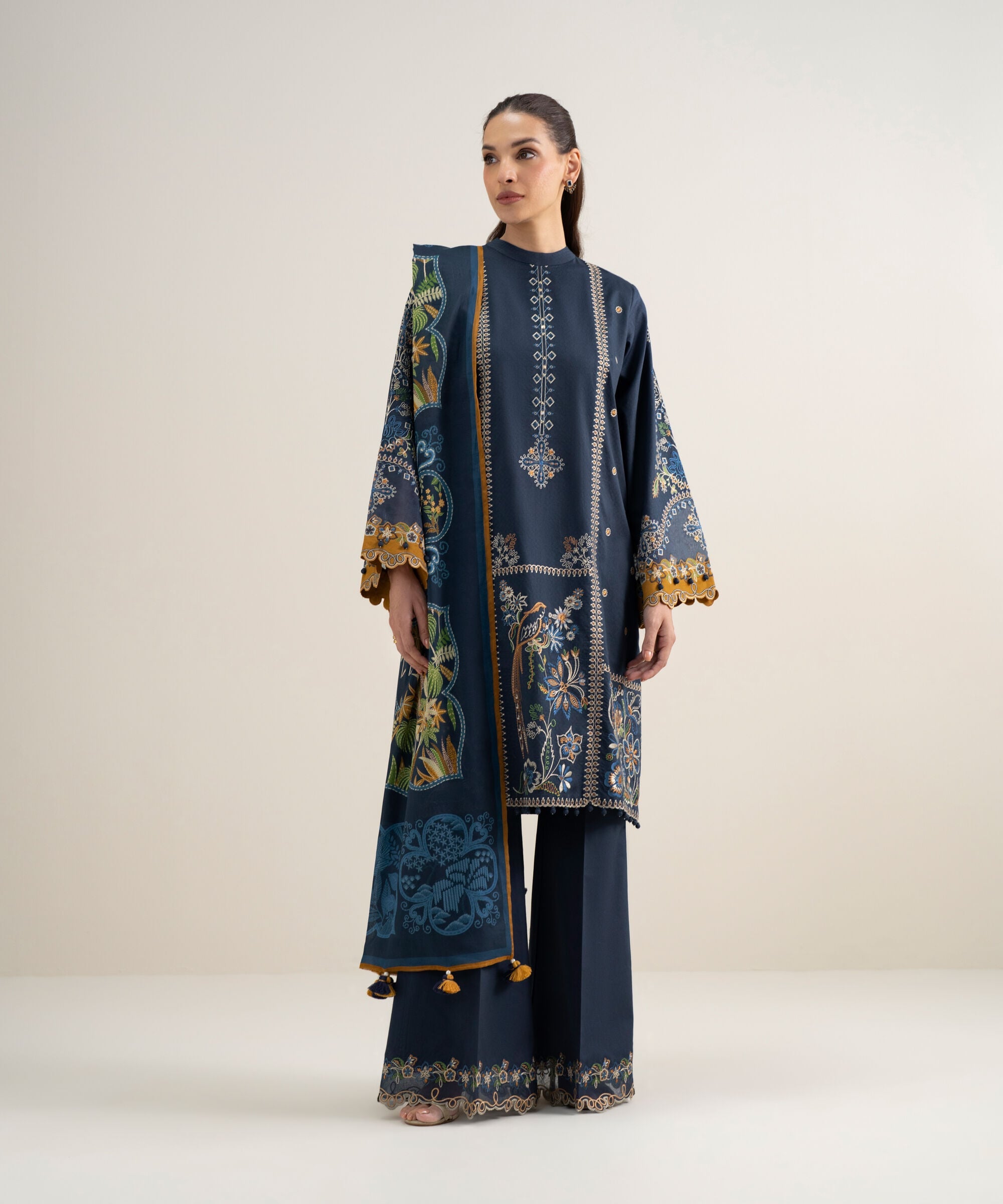 3 Piece - Embroidered Dobby Suit