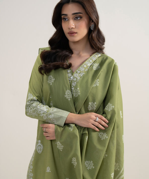 3 Piece - Embroidered Dobby Suit