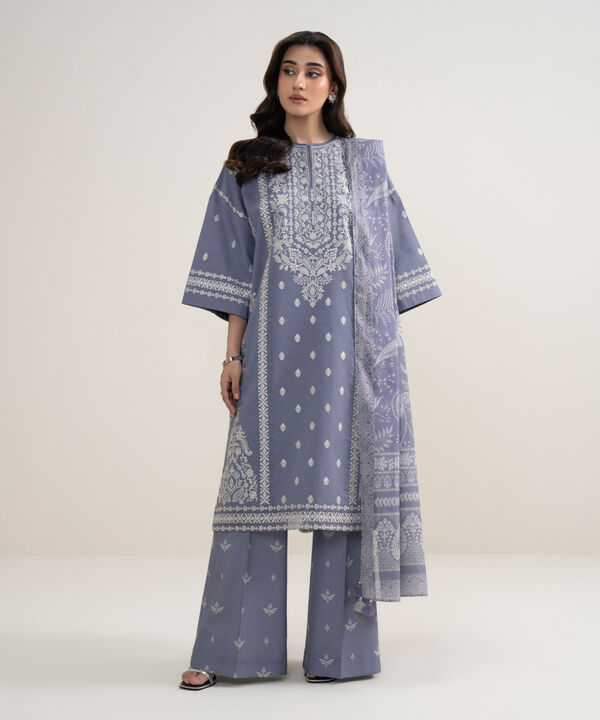 3 Piece - Embroidered Dobby Suit