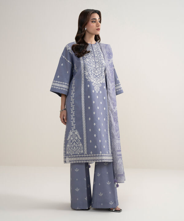3 Piece - Embroidered Dobby Suit
