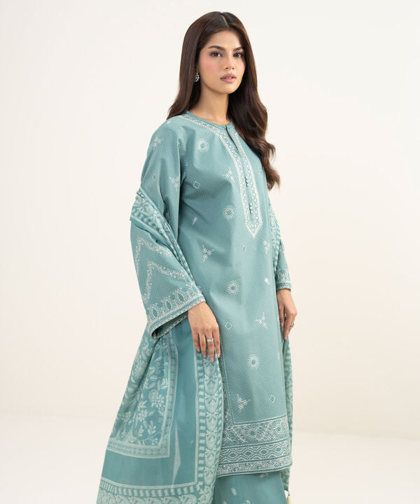 3 Piece - Embroidered Dobby Suit