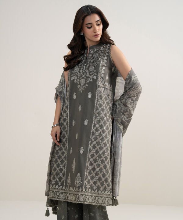 3 Piece - Embroidered Dobby Suit