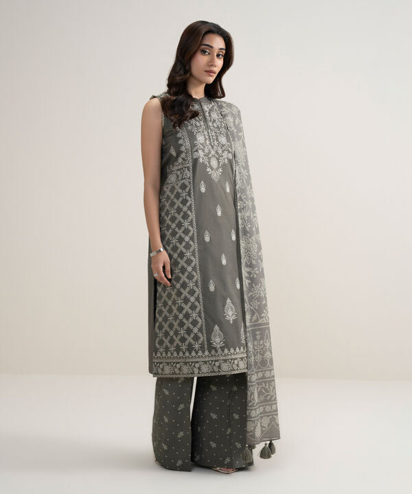 3 Piece - Embroidered Dobby Suit