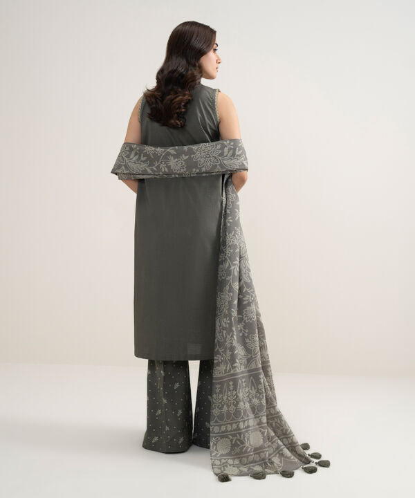 3 Piece - Embroidered Dobby Suit