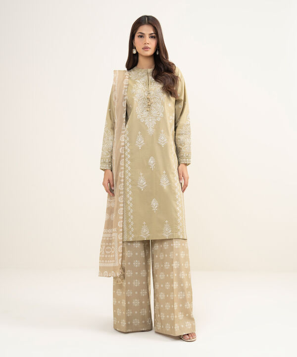 3 Piece - Embroidered Dobby Suit