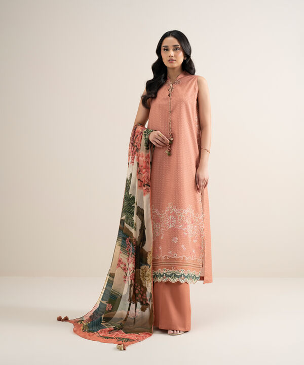 3 Piece - Embroidered Dobby Suit