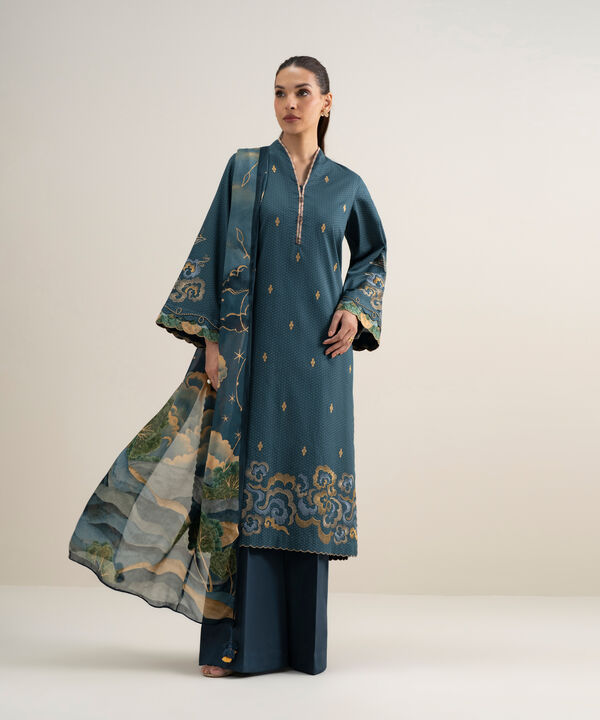 3 Piece - Embroidered Dobby Suit