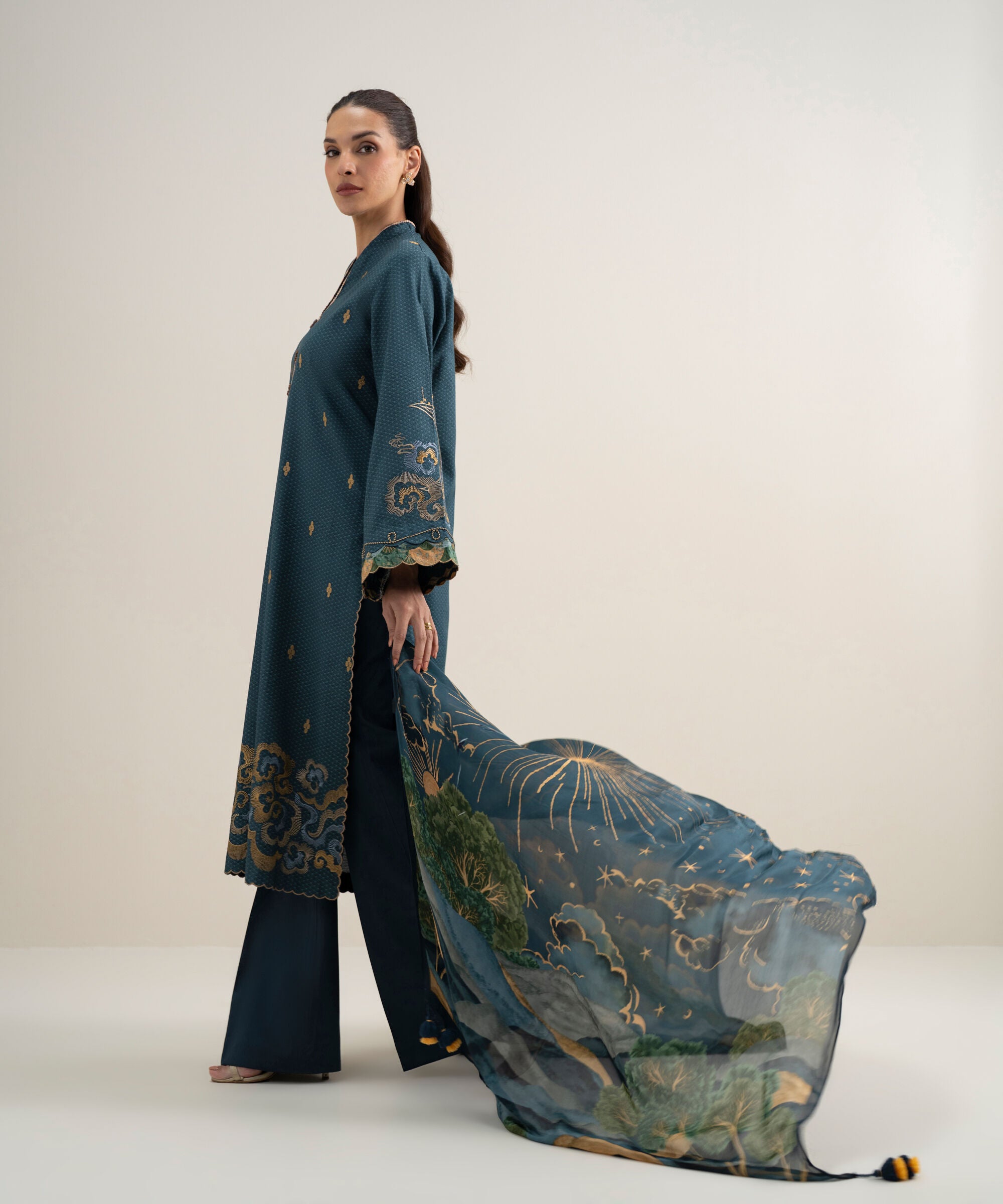 3 Piece - Embroidered Dobby Suit
