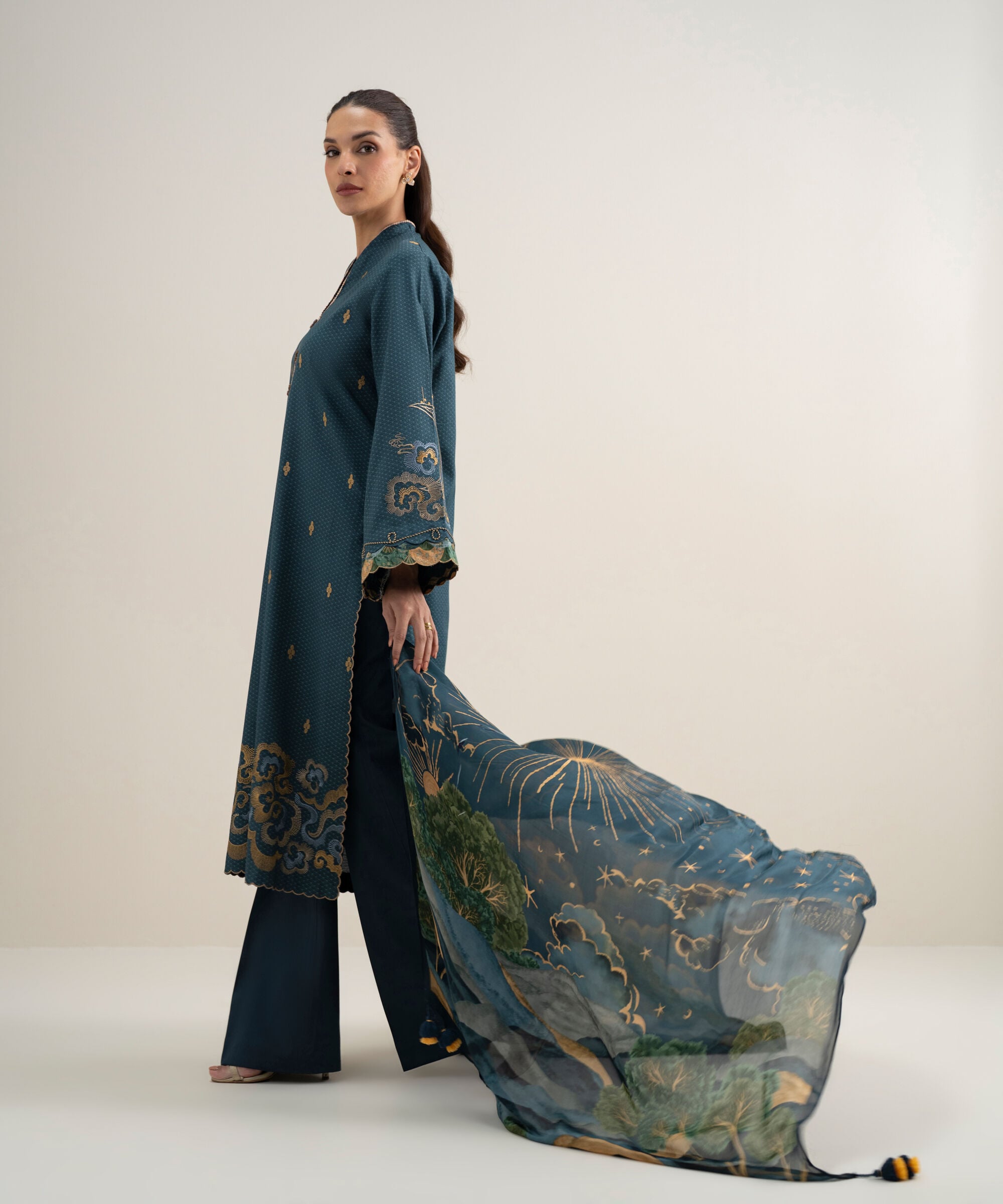 3 Piece - Embroidered Dobby Suit