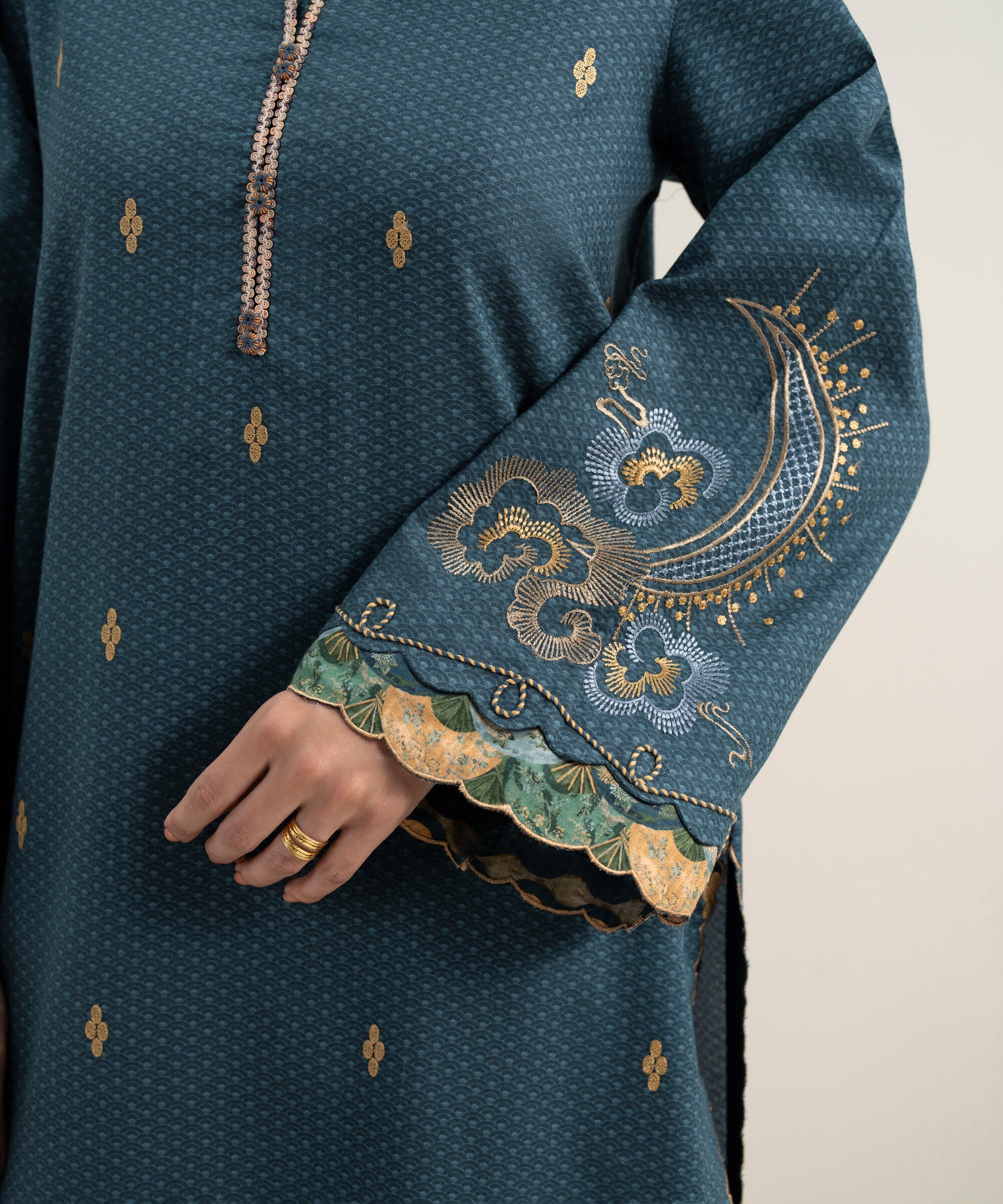 3 Piece - Embroidered Dobby Suit