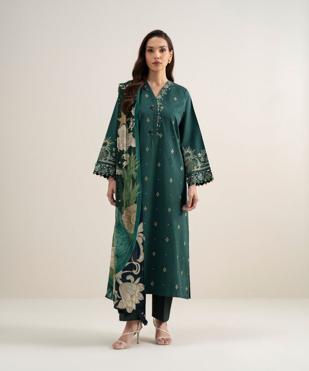 3 Piece - Embroidered Dobby Suit
