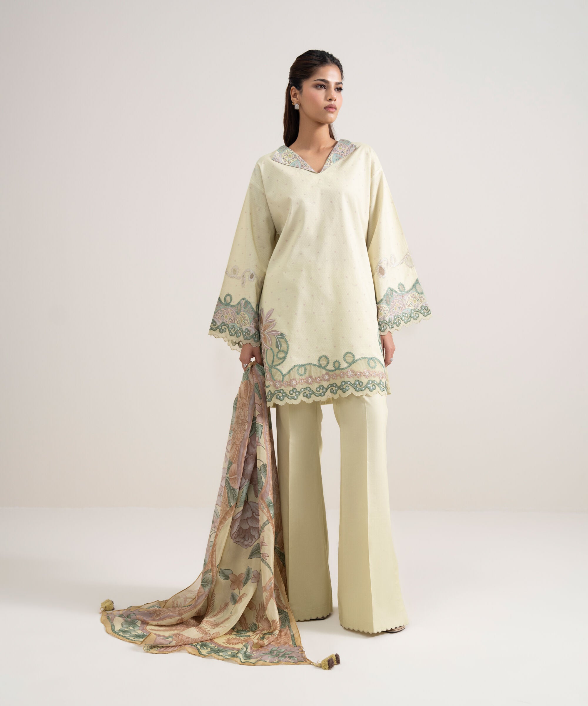 3 Piece - Embroidered Dobby Suit