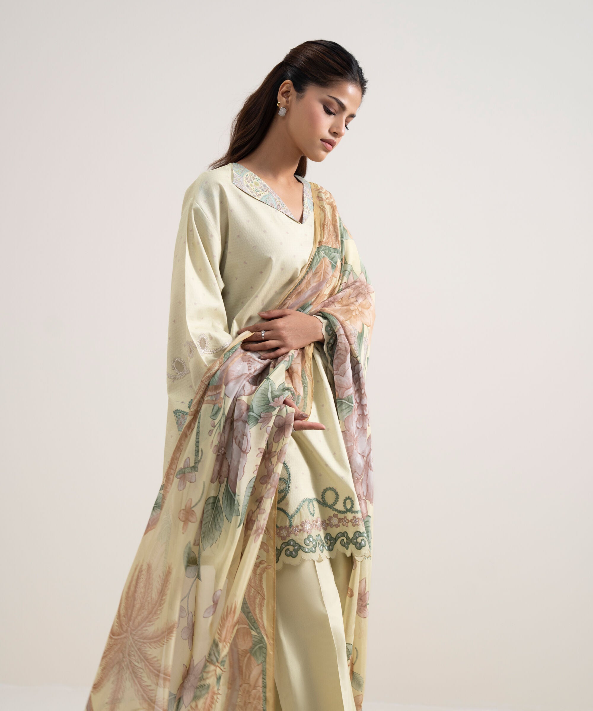 3 Piece - Embroidered Dobby Suit