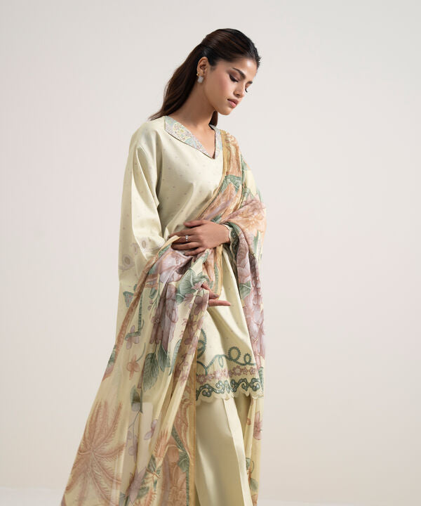 3 Piece - Embroidered Dobby Suit