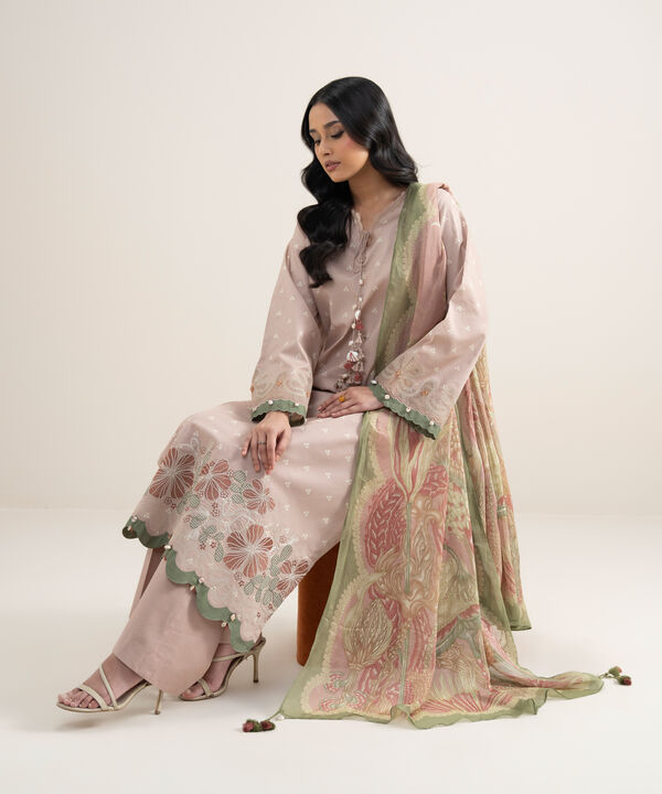3 Piece - Embroidered Dobby Suit