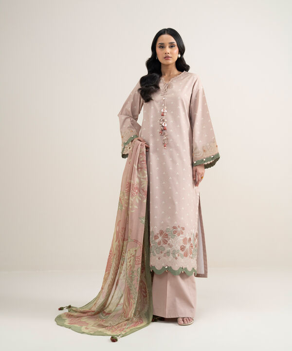 3 Piece - Embroidered Dobby Suit