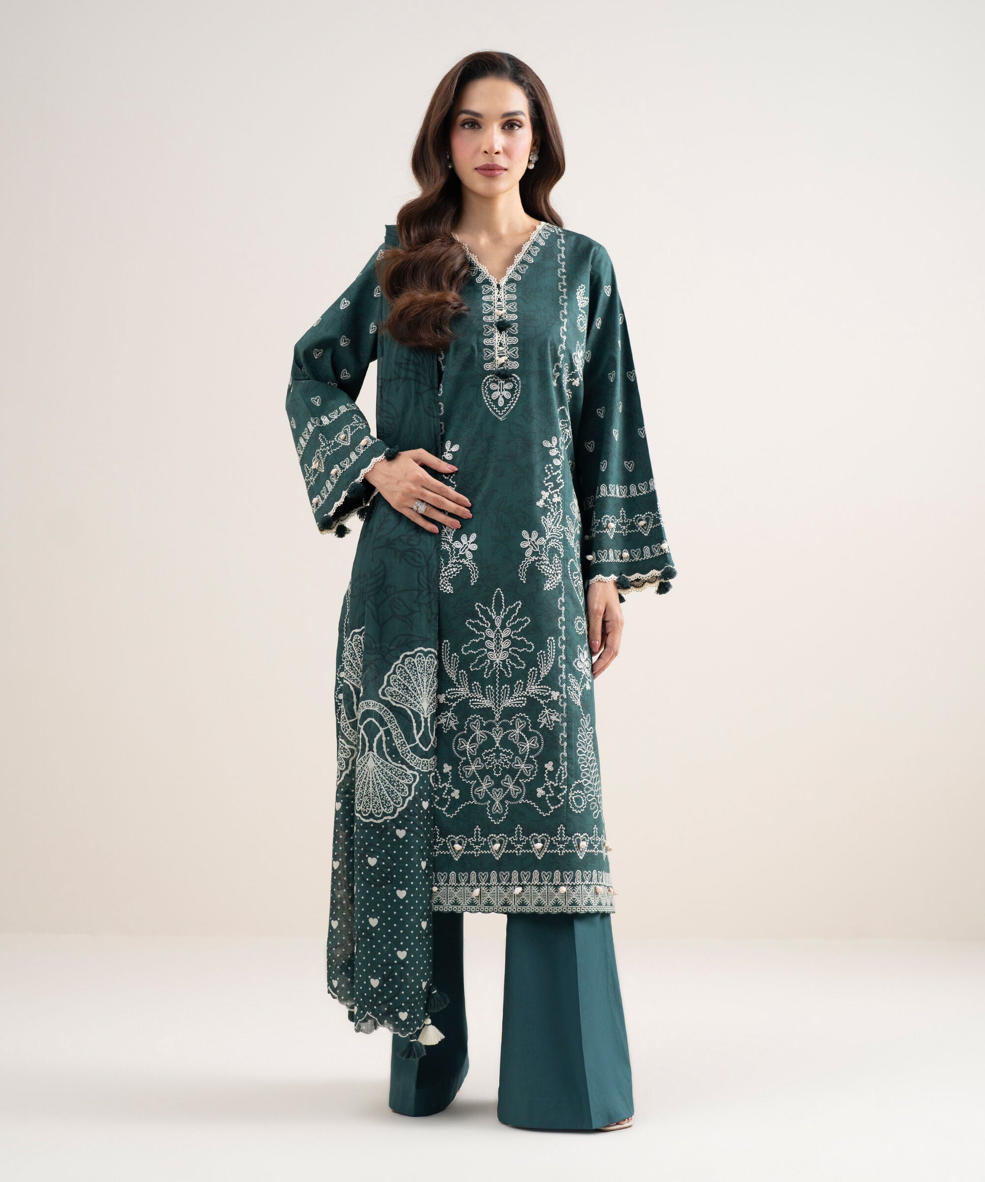 Women's Unstitched Lawn Embroidered Green 3 Piece Suit