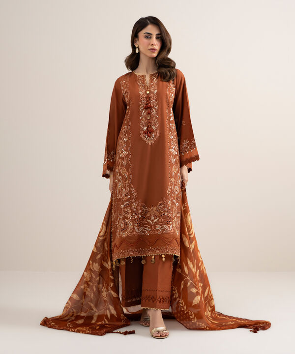 3 Piece - Embroidered Dobby Suit