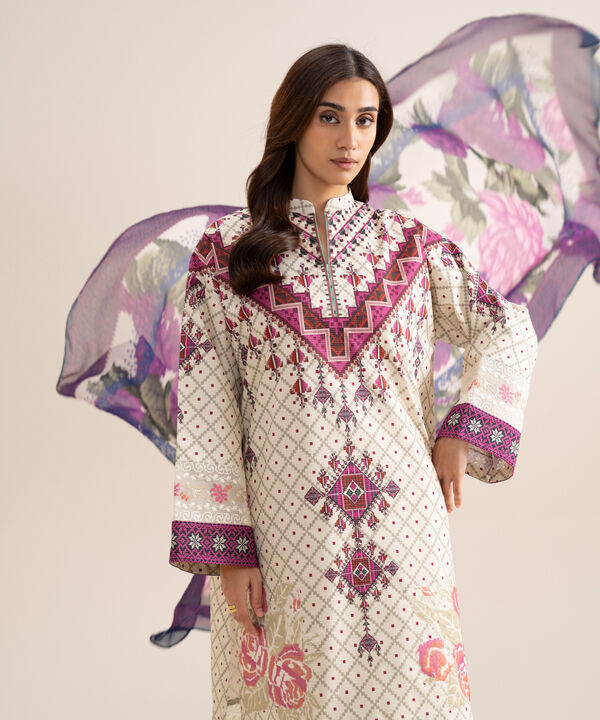 3 Piece - Embroidered Zari Cotton Suit