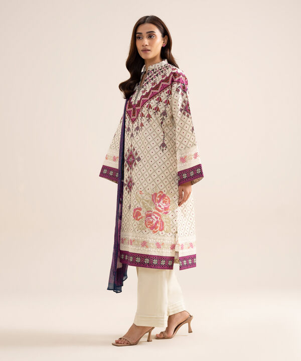 3 Piece - Embroidered Zari Cotton Suit