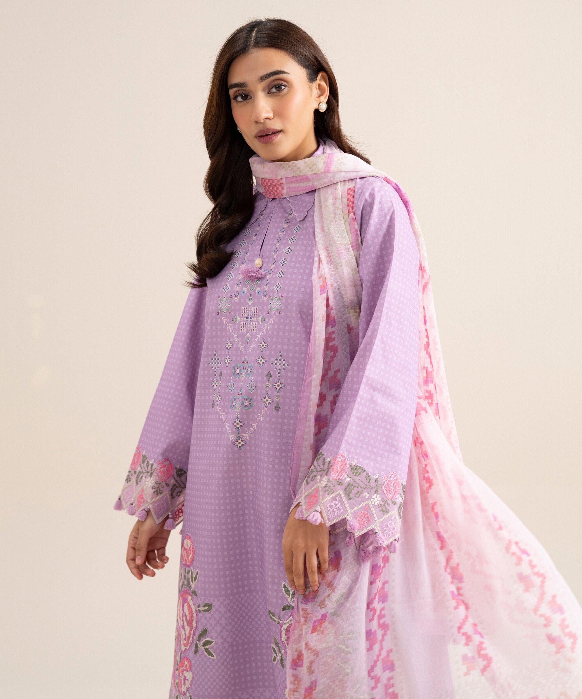 3 Piece - Embroidered Zari Cotton Suit 3PESGS26V711