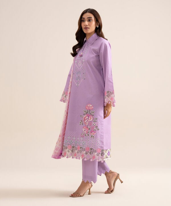 3 Piece - Embroidered Zari Cotton Suit