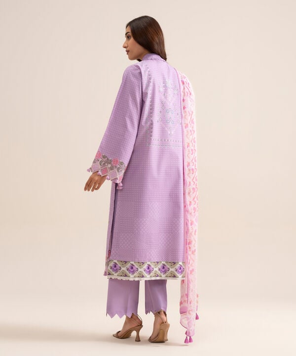 3 Piece - Embroidered Zari Cotton Suit