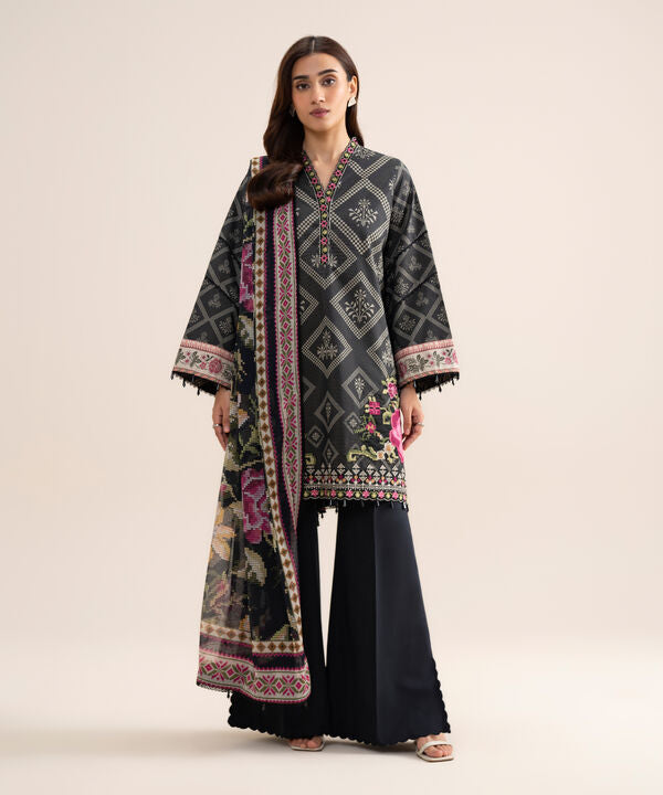 3 Piece - Embroidered Zari Cotton Suit