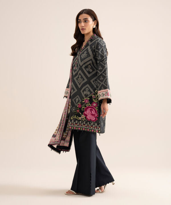 3 Piece - Embroidered Zari Cotton Suit