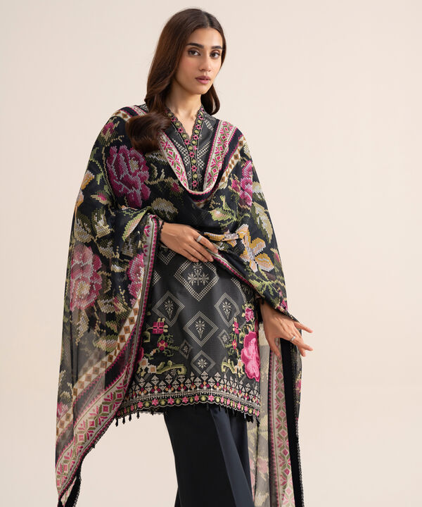 3 Piece - Embroidered Zari Cotton Suit